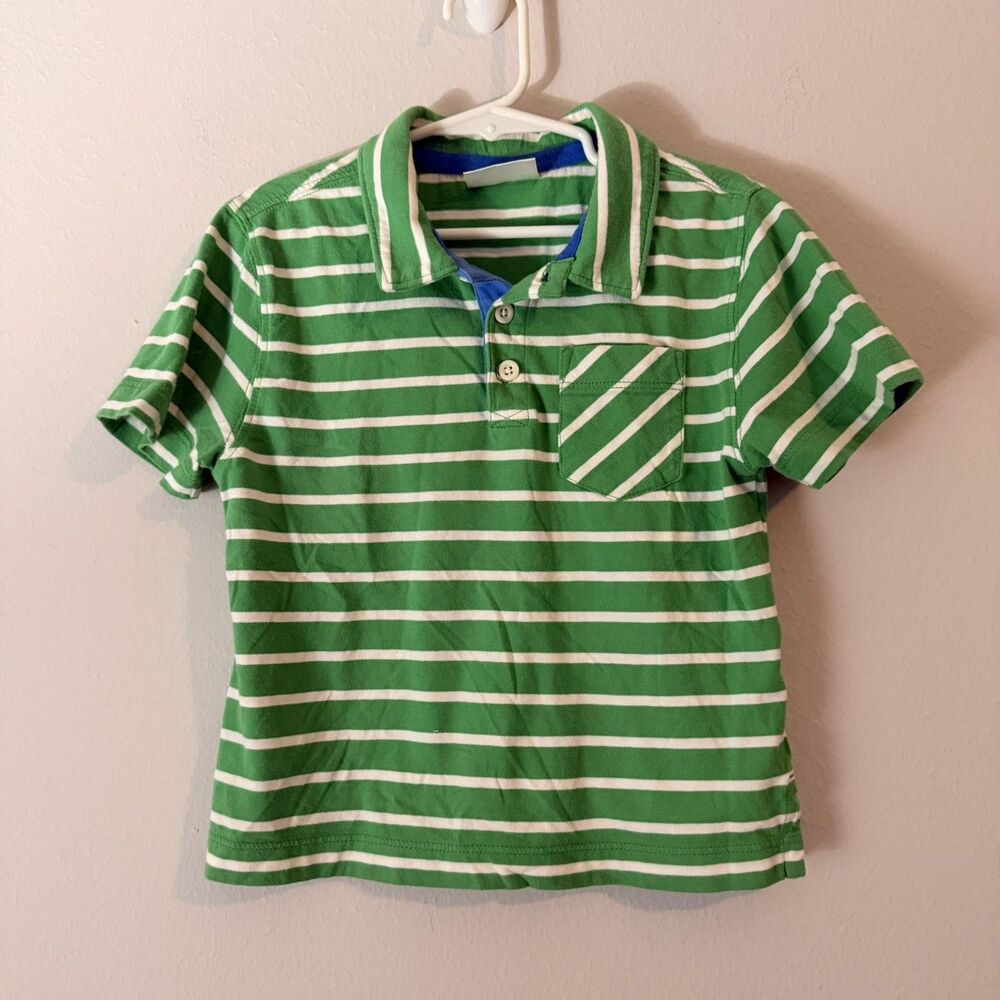 HANNA ANDERSSON GREEN AND WHITE STRIPE POLO BOYS SZ 4 Hanna Size 100